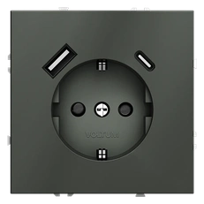 Изображение Розетка встраиваемая VOLTUM S70 с заземлением и защитными шторками 16А с USB А+С (титан)